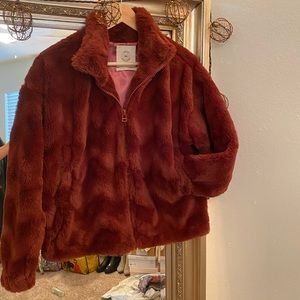 Faux Fur Rust Zip Up Jacket